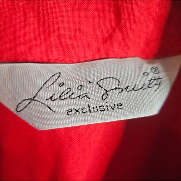 Vintage Lilia Smitty Red Western Shirt Dress Ruffle Yoke Collar, sz Small - Picture 7 of 7